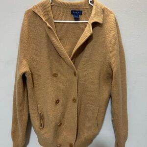 Paul Fredrick 100% Wool Button Cardigan Sweater Beige Ribbed Collared 0236 B2
